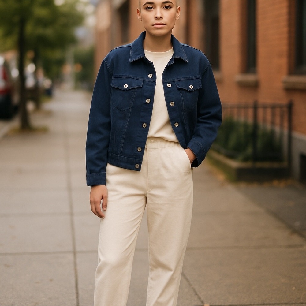 Vintage 90s Memphis Navy Classic Denim Jacket |‎ Grunge Indie Streetwear | Small